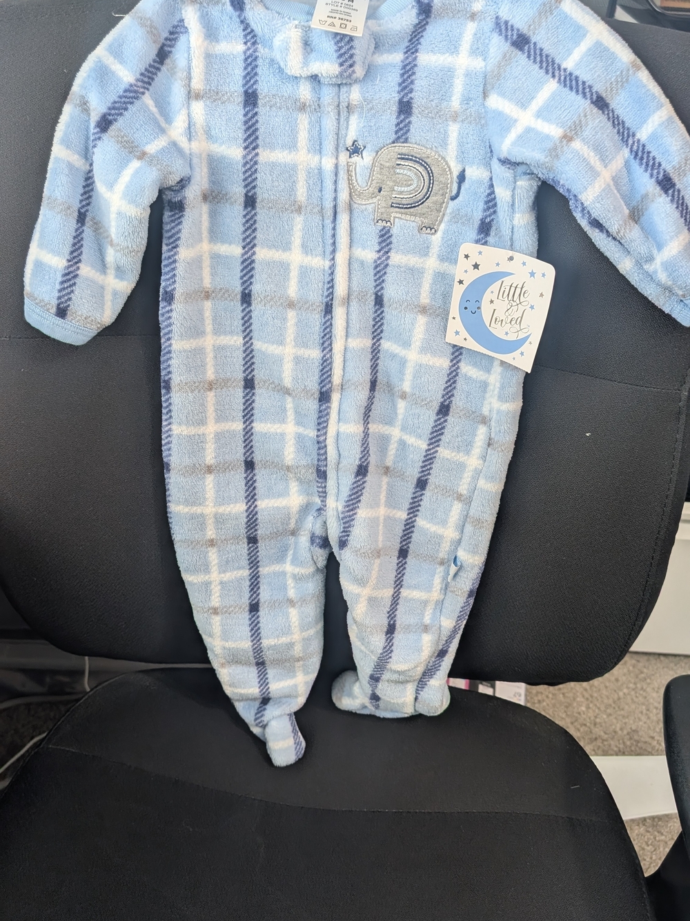 Baby Boys Blue Plaid Fleece One-Piece